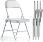 Nazhura 4 Pack Folding Chairs with Padded Vinyl Cushion Chairs with Comfortable Cushion and Durable Steel Frame for Home and Office, for Indoor and Outdoor Events (White, Vinyl)