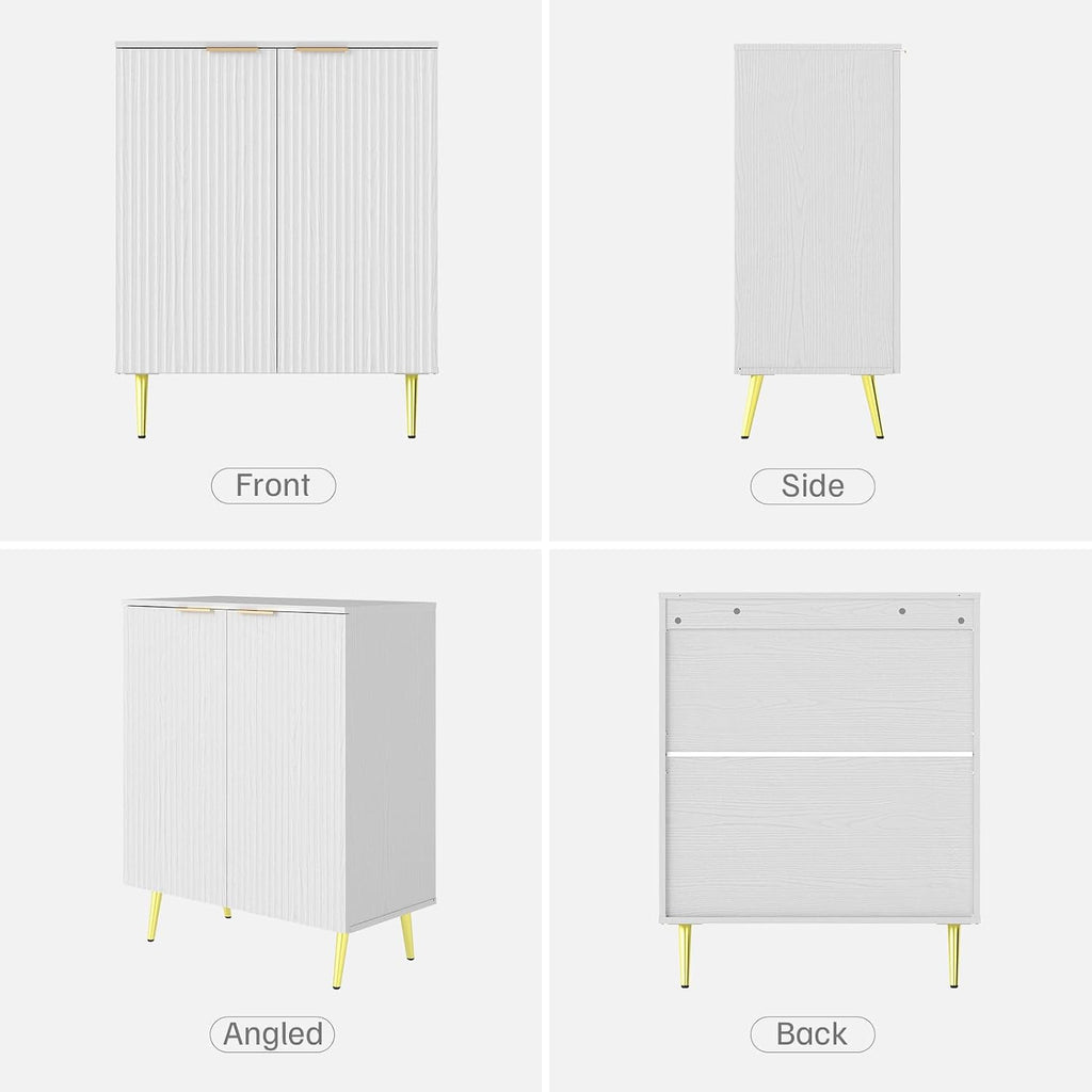LubanNese Fluted Cabinet with Storage, Wooden Unique Sideboard Buffet Cabinet, 2 Doors Modern Furniture for Kitchen, Entryway, Living Room (Ivory, 2 PCS)