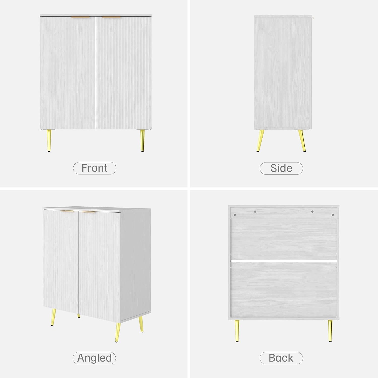 LubanNese Fluted Cabinet with Storage, Wooden Unique Sideboard Buffet Cabinet, 2 Doors Modern Furniture for Kitchen, Entryway, Living Room (Ivory, 2 PCS)
