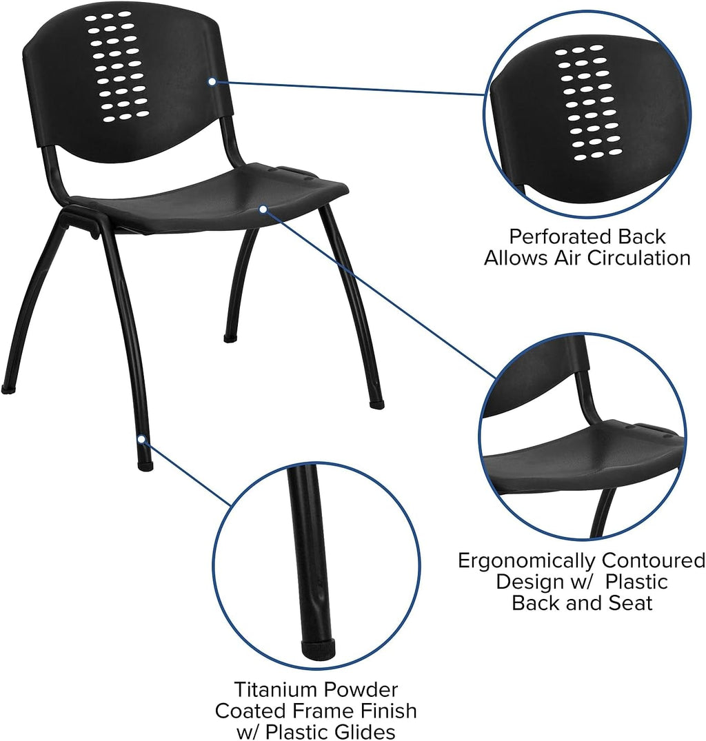 Flash Furniture 5 Pack HERCULES Series 880 lb. Capacity Black Plastic Stack Chair with Oval Cutout Back and Black Frame