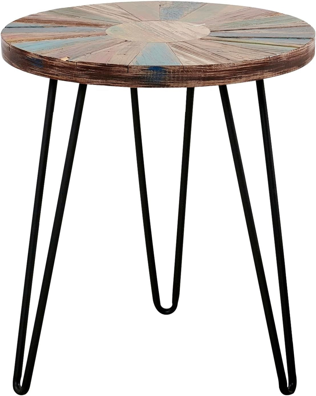 Greeange Solid Wood Round End Table 18" x 18" x 20" Farmhouse Sofa Side Table Multicolor Rustic Boho Accent Coffee Table Furniture for Living Room Bedroom Patio Sun Pattern