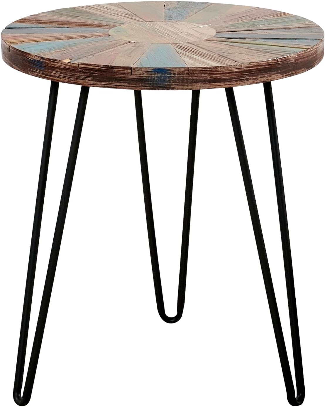 Greeange Solid Wood Round End Table 18" x 18" x 20" Farmhouse Sofa Side Table Multicolor Rustic Boho Accent Coffee Table Furniture for Living Room Bedroom Patio Sun Pattern