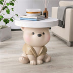 Resin Bear Statue Side Table, Modern and Simple Bear Ornaments, Small Cute Night Stand, Multifunctional Accent Table for Living Room, Bedroom(Brown)
