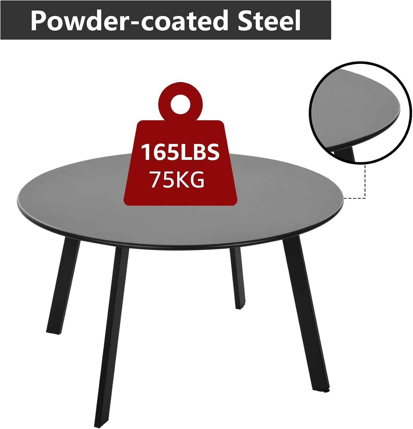 Meluvici Outdoor Side Table, Outdoor/Indoor Metal Steel Patio Coffee Table, Round Weather Resistant Anti-Rust (Black)