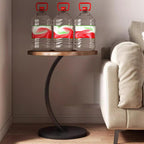 C Shaped Side Tables for Small Spaces Under Sofa End Table for Couch Wood Tabletop & Metal Legs, Small Round Coffee Tables for Living Room, Bedroom, Balconies, Tea Rooms, Offices, And Dormitories
