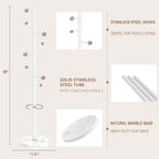 Coat Rack Stand, White Metal Coat Rack Freestanding with 8 Hooks | Coat Rack with Natural Marble Base,Modern Coat Hanger Stand, 3 Adjustable Coat Hall Clothes Tree Stand for Office