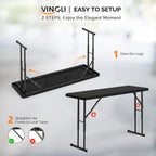 VINGLI 4 FT Narrow Folding Table,Premium Quality HDPE Material and Sturdy Metal Frame, Perfect for Buffet, Seminar, Party, Training, Home Work, Black