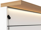 82.7" Large Bar Table Kitchen Station, Home Bar Unit with Lighting, 3 Drawers & 4 Shelves, Bar Cabinets Reception Desk for Home Pub Kitchen Storage, White & Marble Pattern