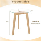 GOFLAME Glass End Table, 21” Round Couch Sofa Side Table with Solid Rubber Wood Frame & Tempered Glass Top, Modern Bedside Tables, Compact Circle Nightstand for Living Room, Bedroom, Natural (1)