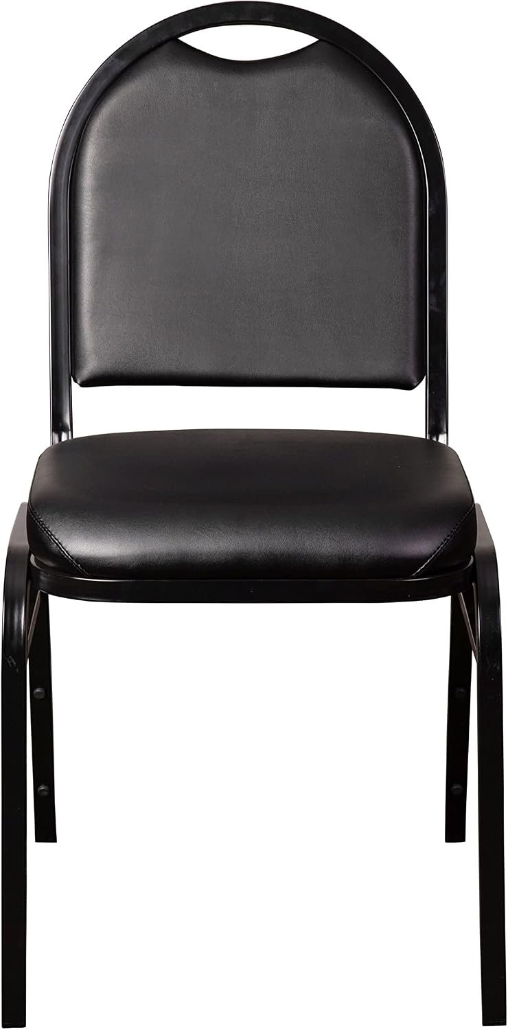 Flash Furniture HERCULES Commercial Grade 500 LB. Capacity Dome Back Stack Chair - Black Vinyl Upholstery - Black Metal Frame - Built-In Handle