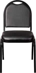 Flash Furniture HERCULES Commercial Grade 500 LB. Capacity Dome Back Stack Chair - Black Vinyl Upholstery - Black Metal Frame - Built-In Handle