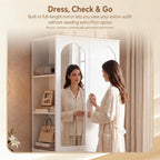LIKIMIO Armoire Wardrobe Closet with Full Length Mirror, 3 Open Shelves | 71" Freestanding Bedroom Armoire with 2 Drawers, 3 Side Hooks & Hanging Rod, Clothing Storage Cabinet for Bedroom, White