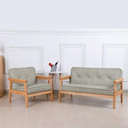 Double Seater Kid Sofa Chair, Kid Couch with Solid Wood Arm and Linen Pattern PVC for Kids Rest (Light Grey)