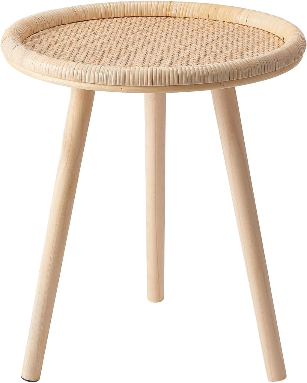 Small Rattan Side Table, Round Side Table for Living Room, Boho Wicker Coffee Table, Wooden Accent Table for Bedroom, Balcony, Small Space, Home Decor