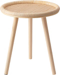 Small Rattan Side Table, Round Side Table for Living Room, Boho Wicker Coffee Table, Wooden Accent Table for Bedroom, Balcony, Small Space, Home Decor