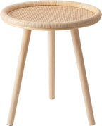 Small Rattan Side Table, Round Side Table for Living Room, Boho Wicker Coffee Table, Wooden Accent Table for Bedroom, Balcony, Small Space, Home Decor