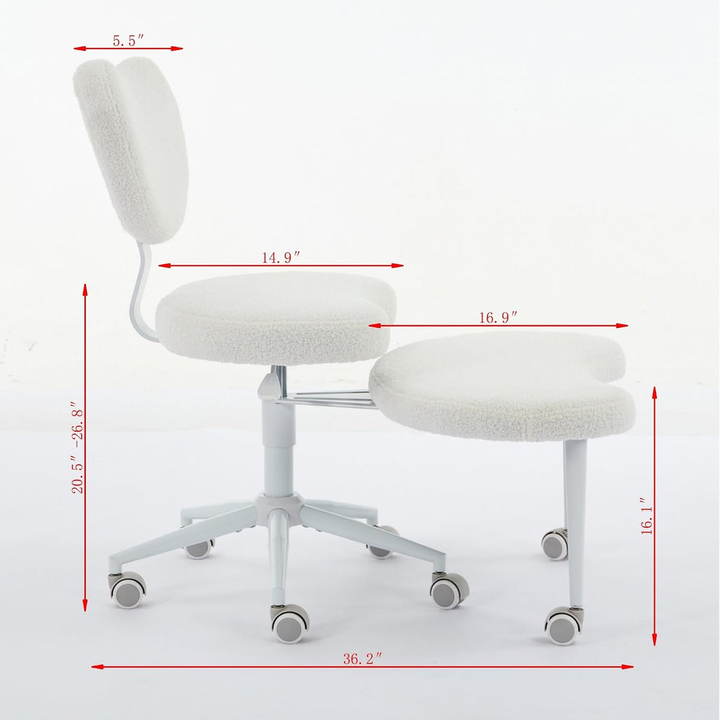 Artificial Rabbit Hair Meditation Chair Plus, Cross Legged Chair with Wheels, Beige, 36.2" L x 27.9" W x 41.3" H