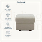 Nurture& Gliding Ottoman - Premium Ottoman Footrest for Nursery or Living Room, Features Premium, Stain-Resistant Performance Fabric in a Sleek, Smooth Glide Design. (Ivory)