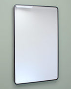 16x26 Austin Farmhouse Metal Framed Rounded Rectangle Recessed Bathroom Medicine Cabinet, Beveled Mirror, 14x24 in-Wall Opening, powder-coated Steel, Adjustable Glass Shelves, Magnet Close, Black