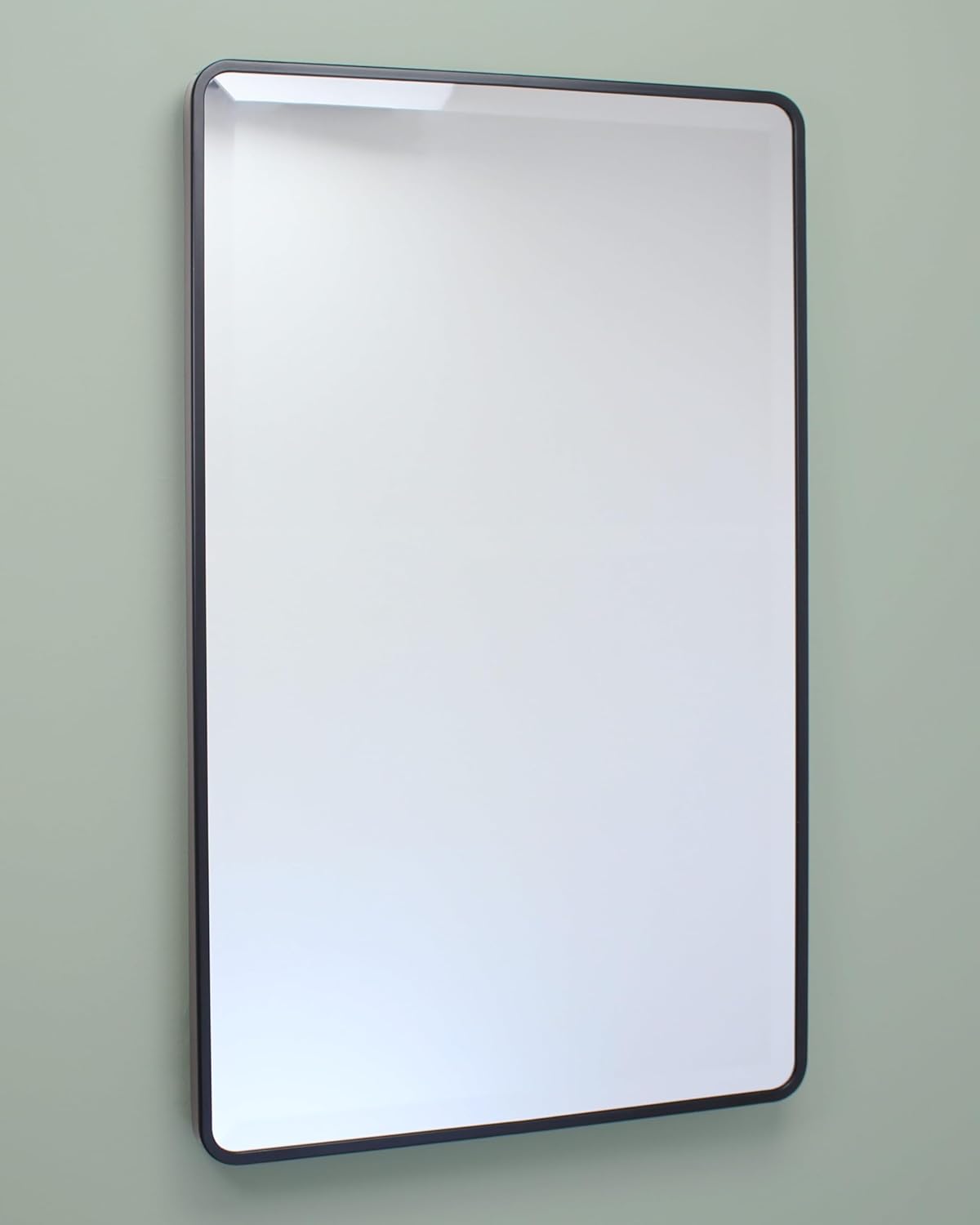 16x26 Austin Farmhouse Metal Framed Rounded Rectangle Recessed Bathroom Medicine Cabinet, Beveled Mirror, 14x24 in-Wall Opening, powder-coated Steel, Adjustable Glass Shelves, Magnet Close, Black