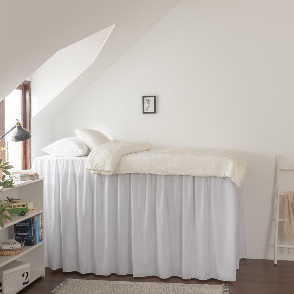 Dorm Bed Skirt, Dorm Bed Skirt Twin XL, 100% Microfiber Dorm Bed Skirts, Twin Extra Long Dorm Bedding, Split Corner, Twin XL 32" Drop (White)