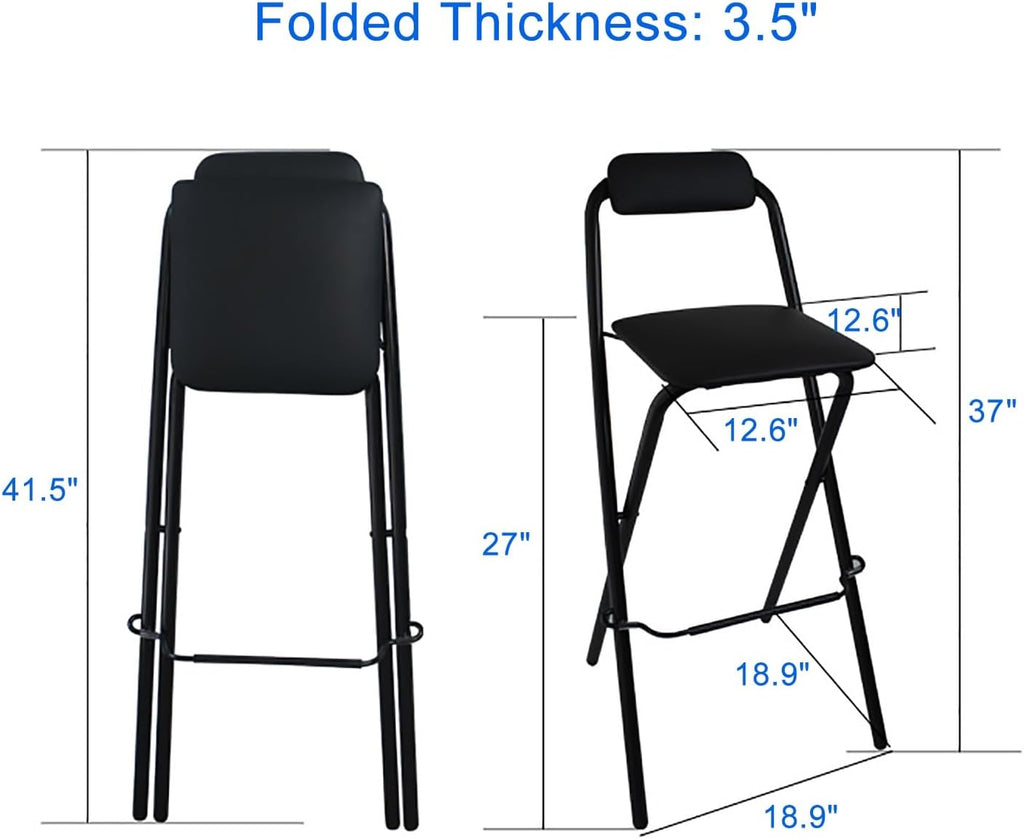 Folding Bar Stool with Backrest, Set of 2 Portable Folding Stool Chair PU Sponge Seat Tall Bar Stools - 300 lbs Capacity (Color : White, Size : Seat Height 27")
