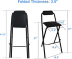 Folding Bar Stool with Backrest, Set of 2 Portable Folding Stool Chair PU Sponge Seat Tall Bar Stools - 300 lbs Capacity (Color : White, Size : Seat Height 27")