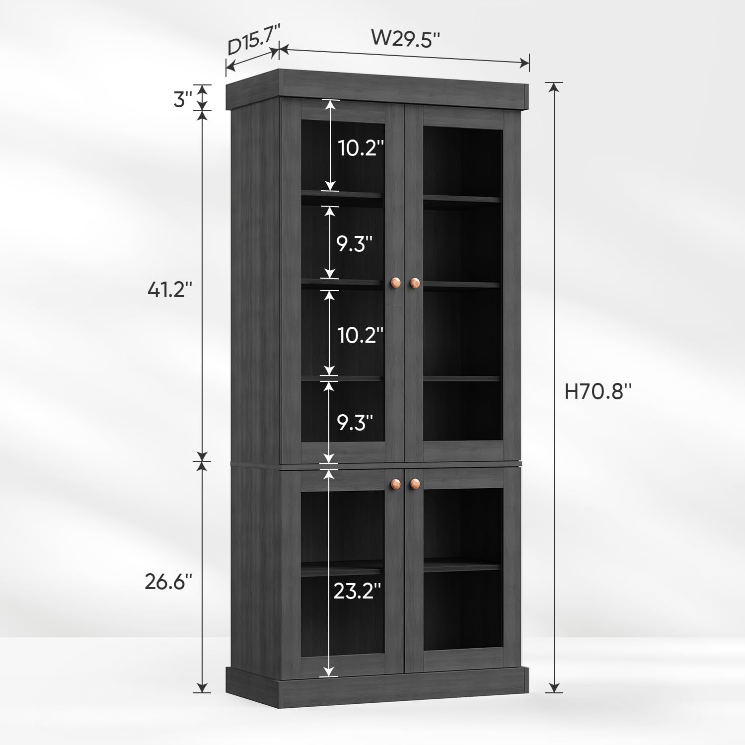 ivaniti 70.8" Tall Farmhouse Modular Kitchen Storage Cabinet with Glass Doors, 6-Tier Adjustable Shelves for Kitchen Organization, Set of 3, Black