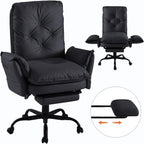 Bestier Cross Legged Office Chair with Footrest, High Back Criss Cross Chair with Reversible Armrests and Wheels, Big and Tall Reclining Office Chair for Home PU Leather Black