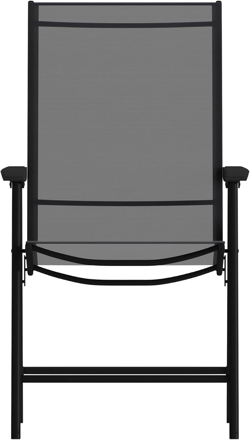 Flash Furniture Paladin Black Outdoor Folding Patio Sling Chair with Black Frame (2 Pack)