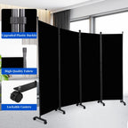 Room Divider 6FT Room Partition with Lockable Wheels, (Thicked Metal Base) Room Dividers, Freestanding Indoor Folding Privacy Screens, Portable Fabric Wall Divider for (Black, 88"- 4 Panel)