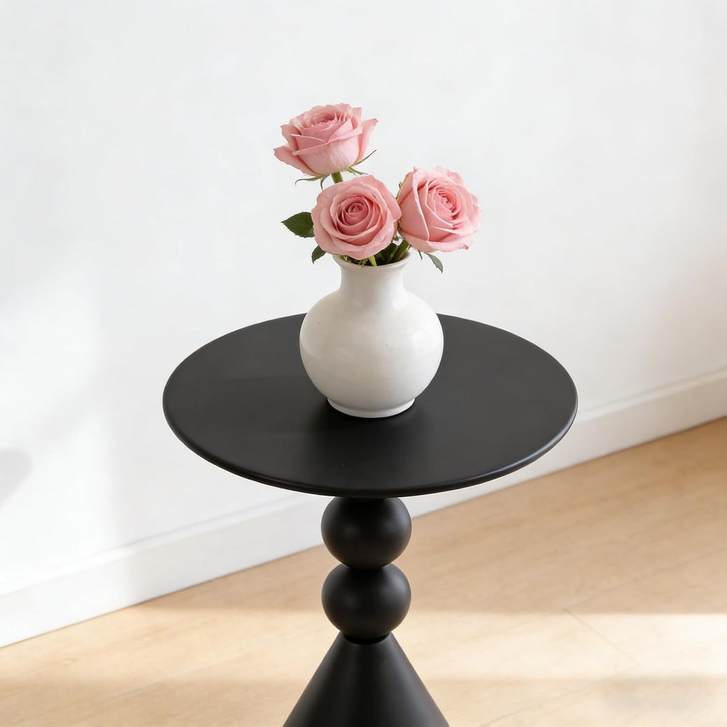 Metal Martini Table, 15.7" Small Drink Table with Round Pedestal Design, Modern Nightstand Accent End Tables for Living Room Bedroom Sofa Corner Office (Black)