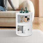 2-Tier Circular Nightstand, Round Nightstand, Circular Side Table with Drawer, Cylindrical Cabinet, ABS Sliding Doors, Modern Bedside Table for Bedroom Living Room, 12.5 Inch, 88 Lbs Capacity
