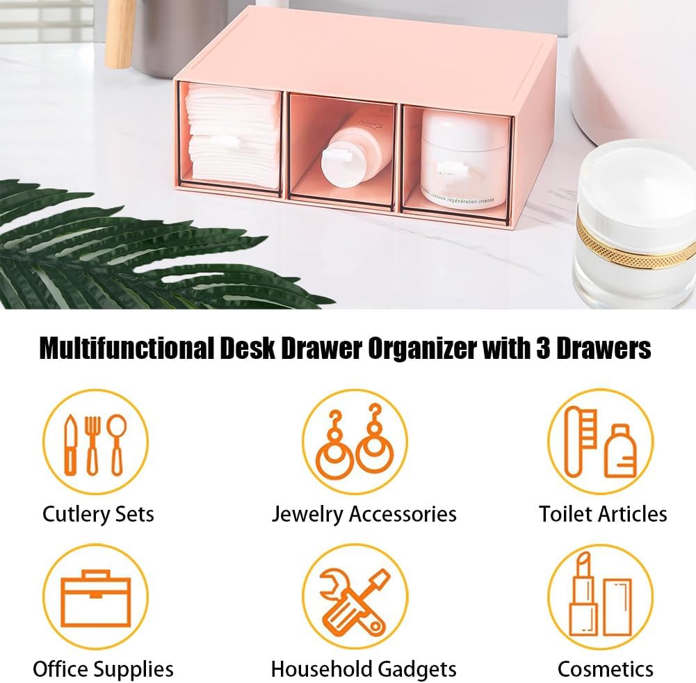Plastic Clear Tea Box, Tea Bag Organizer with 3 Drawers for Sugar Sachets | Stackable Storage Drawers, Makeup Organizer, Stackable Tea Bag Storage for Coffee, Cosmetic, Jewelry, Bathroom Organization