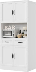 HOSTACK 71“ Tall Kitchen Pantry Storage Cabinet, Modern Kitchen Hutch Bar Cabinet with Microwave Stand, Wood Buffet Sideboard with Hutch, Cupboard with Drawers, Shelves for Dining Room, White