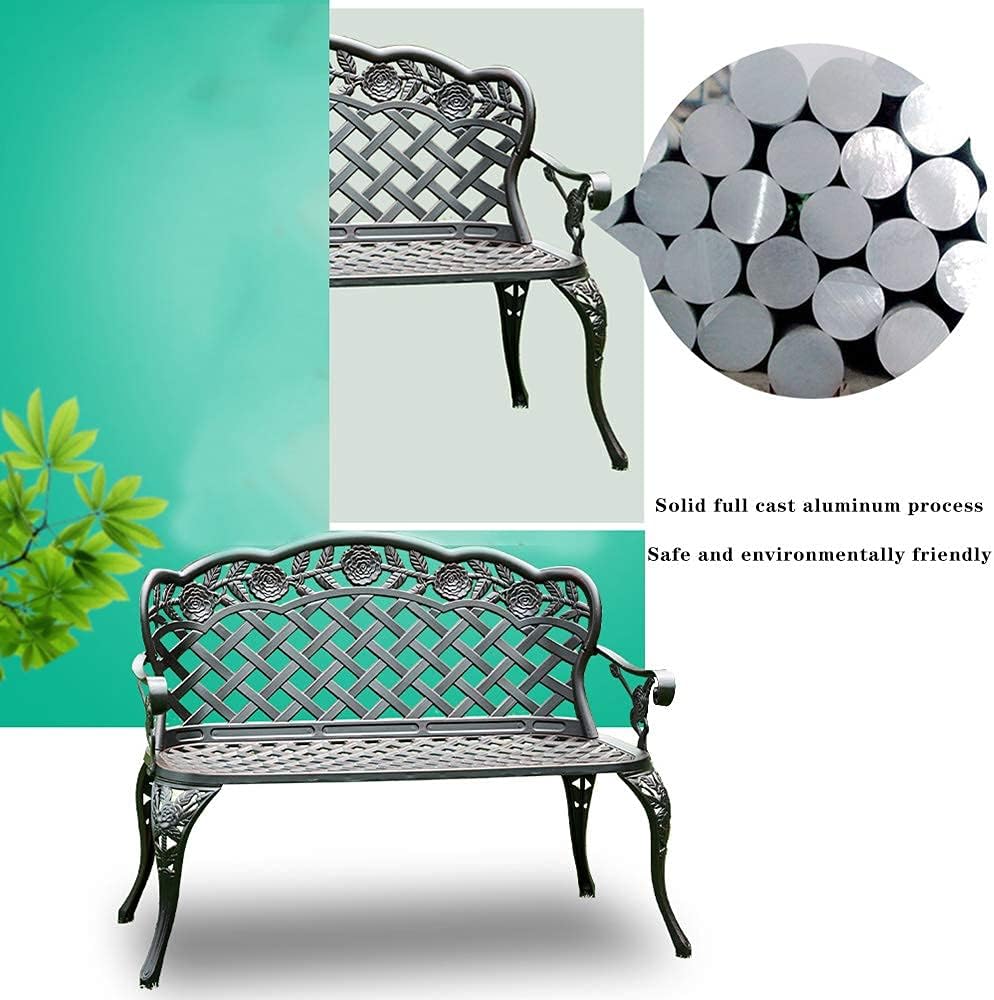 Stool Child Park Bench, Courtyard Lounge Chair Metal Bench Armrest with Backrest, Outdoor Furniture 2 People Seat Comfortable Garden Chair, for Terrace Corridors ()