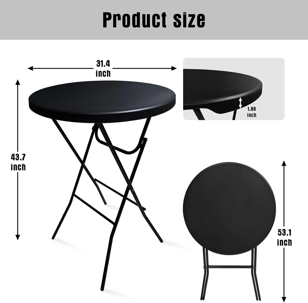 32in Cocktail Table, Folding Round High Top Indoor Outdoor Use, Foldable Bar Height Table for Parties and Commercial Events (Black, 2 Pcs)