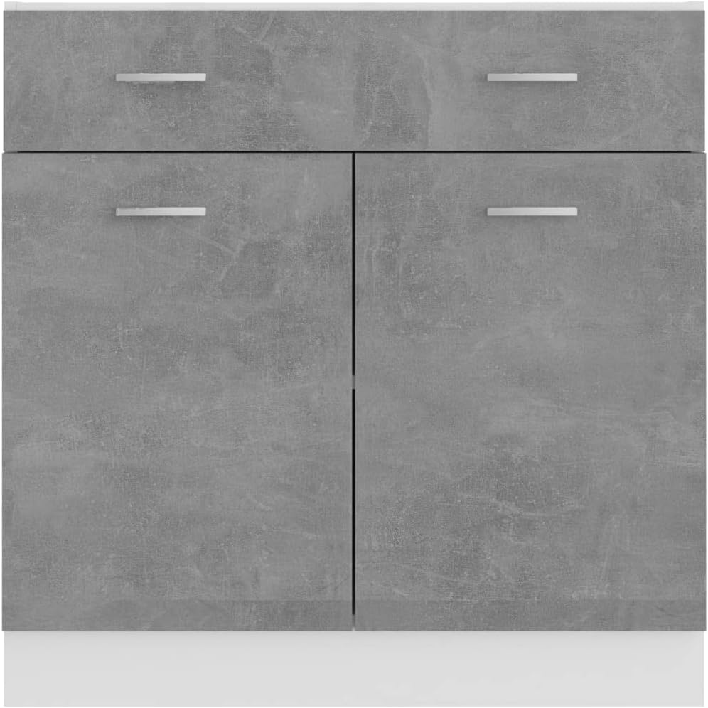 Concrete Grey Engineered Wood Cabinet with Drawers, Spacious Storage for Kitchen, Pantry, Dining Room, Modern Home Furniture