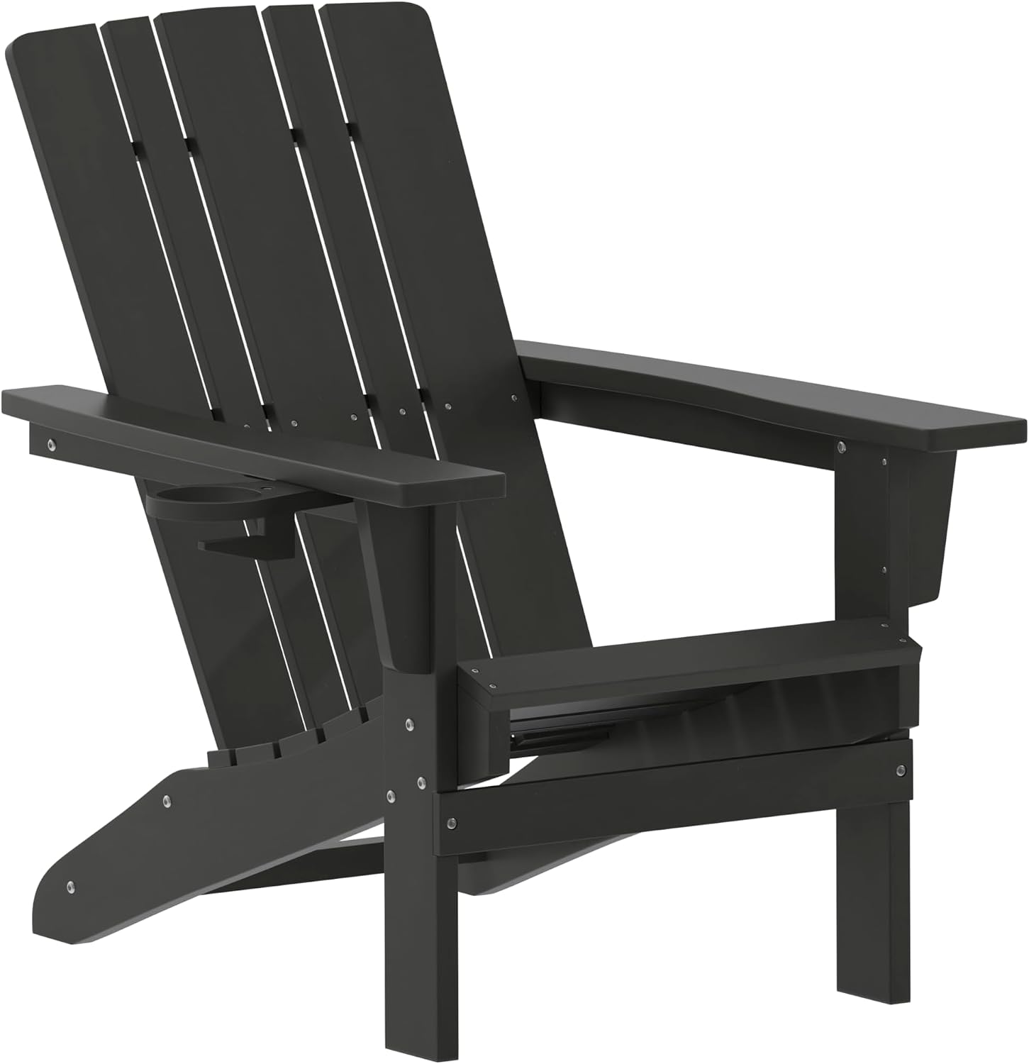 Flash Furniture Halifax Adirondack Chair with Cup Holder, Weather Resistant Poly Resin Adirondack Chair, Black