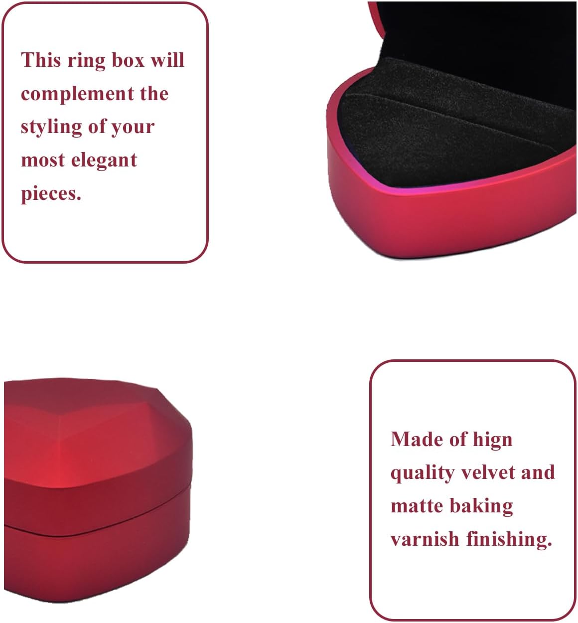 Luxury LED Lighted Ring Box - Heart Shaped Elegant Red Ring Case for Wedding Rings, Perfect for Engagement, Proposal, Anniversary, Ceremony, and Gift Giving