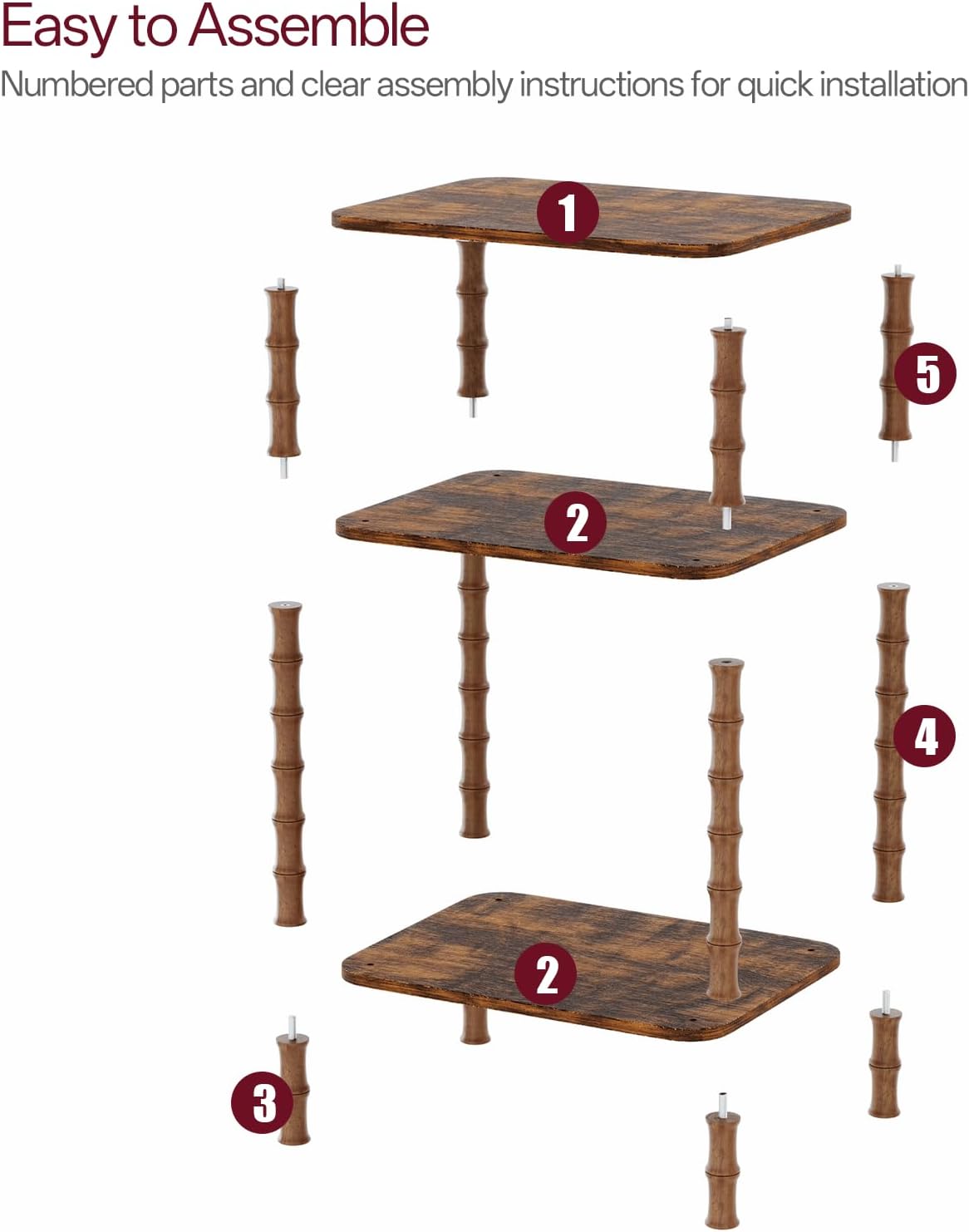 Side Table,Living Room End Tables with 3-Tier,Small Nightstand Table for Small Spaces,Sofa Side,Bedside, Bathroom,Coffee Table,Modern Bedside Table,Stable Frame,Easy Set Up (Rustic Brown)