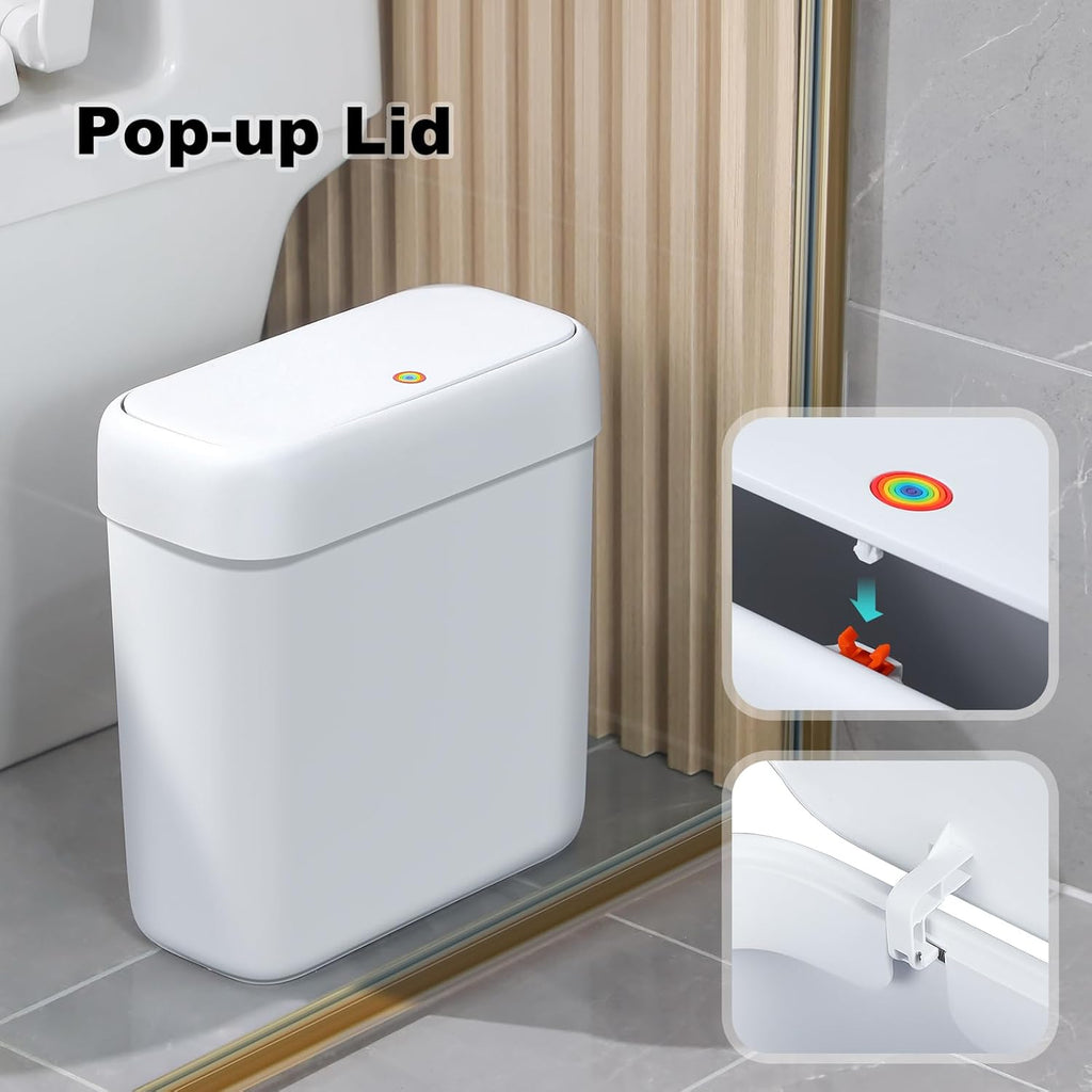 funest Bathroom Small Trash Can with Lid,10L / 2.7 Gallon Slim Garbage Bin Wastebasket with Press Top Lid for Bedroom,Rv,Office,Kitchen,Craft Room