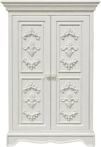 Small-Scale Wardrobe Furniture, French Inspired Double Door Armoire with White Relief Panels for Bedroom Display and Room Box Decor Small Scale Wardrobe French Armoire Double Door Cabinet White Relief
