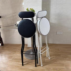 Portable Folding Stool with Padded Seat Backrest and Footrest Foldable Bar Chair for Adults Collapsible Round(Black,Sitting Height:60cm/24)