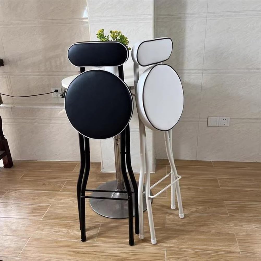 Portable Folding Stool with Padded Seat Backrest and Footrest Foldable Bar Chair for Adults Collapsible Round(Black,Sitting Height:60cm/24)