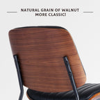 Dining Chairs Set of 6, Upholstered Mid-Century Modern Dining Room and Kitchen Chairs with Walnut Backrest,Retro Accent PU Leather Side Chairs with Metal Legs,Dark Black