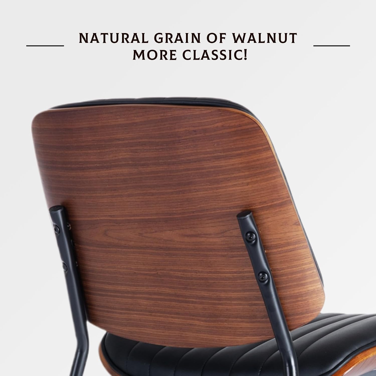 Dining Chairs Set of 6, Upholstered Mid-Century Modern Dining Room and Kitchen Chairs with Walnut Backrest,Retro Accent PU Leather Side Chairs with Metal Legs,Dark Black