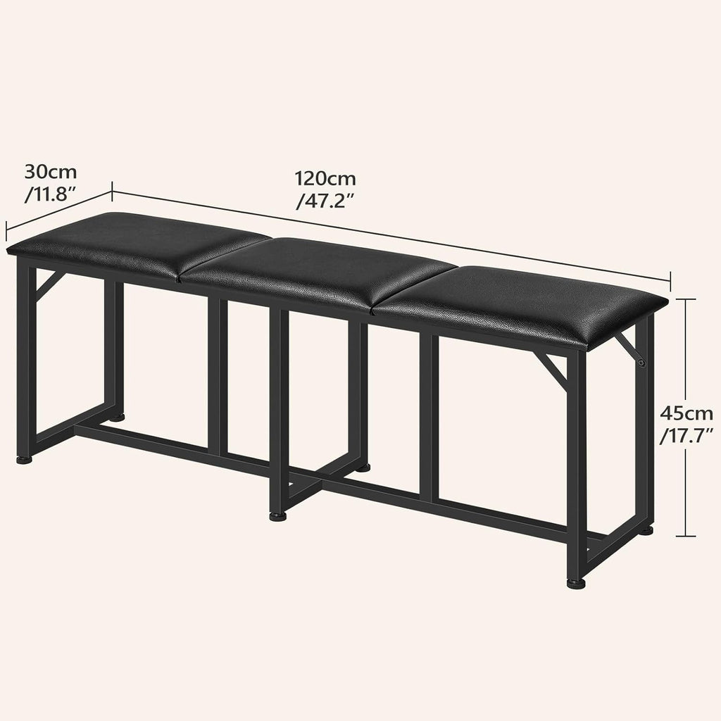 MAHANCRIS Dining Bench, 47.2 Inch Dining Room Bench | Entryway Bench with Metal Frame, PU Leather Padded Seat, for Kitchen, Living Room, Hallway, Living Room, Black TBBK06R01