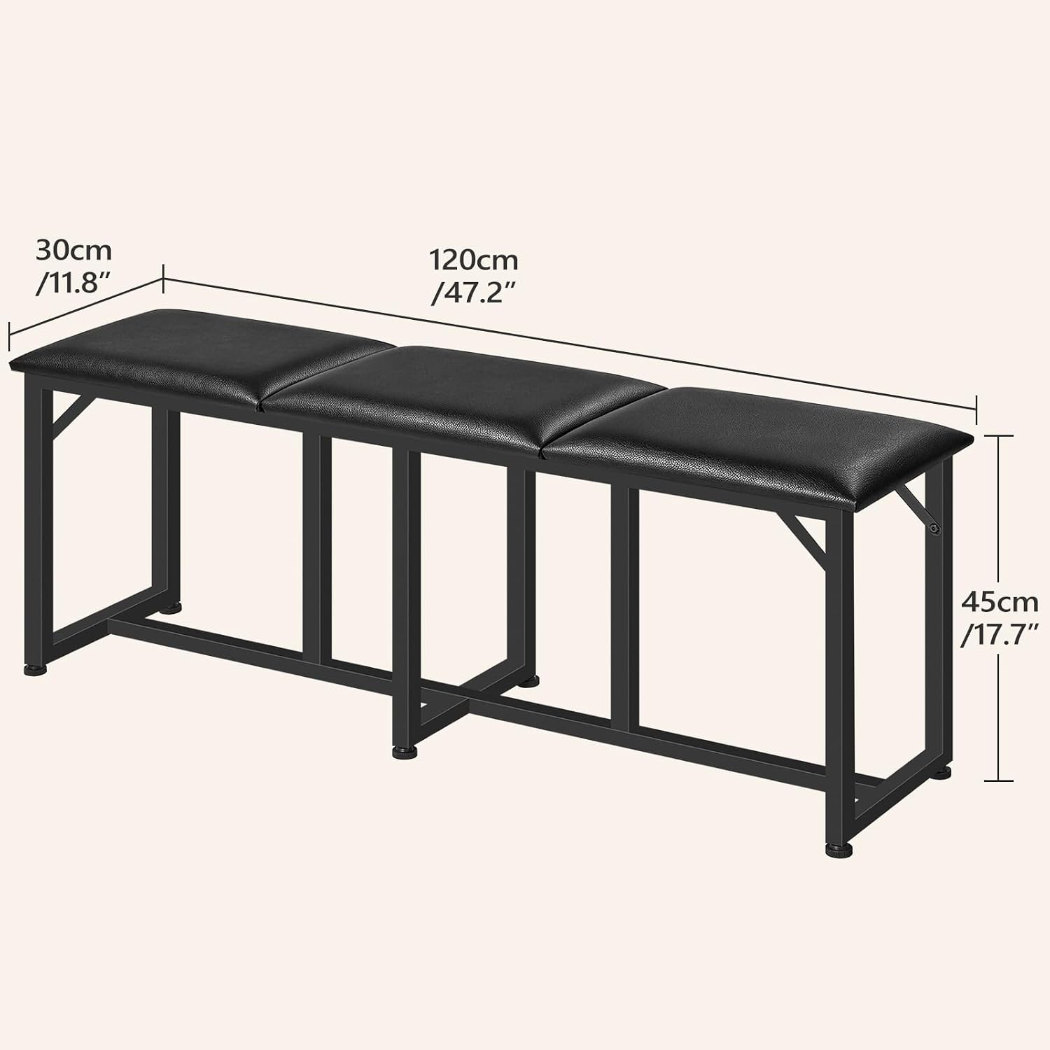 MAHANCRIS Dining Bench, 47.2 Inch Dining Room Bench | Entryway Bench with Metal Frame, PU Leather Padded Seat, for Kitchen, Living Room, Hallway, Living Room, Black TBBK06R01