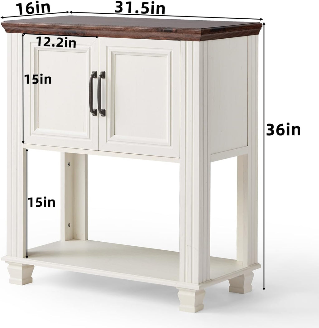 SAVOR LIFE Farmhouse Coffee Bar Table with 2-Door Cabinet, Kitchen Storage Cabinets with Open Shelf, Coffee Station for Dining Room, Kitchen, Hallway, Living Room, White